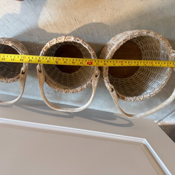 Vintage Wooden Woven Nesting Basket Set of 3 Natural Farmhouse Decor Storage - Picture 8 of 8